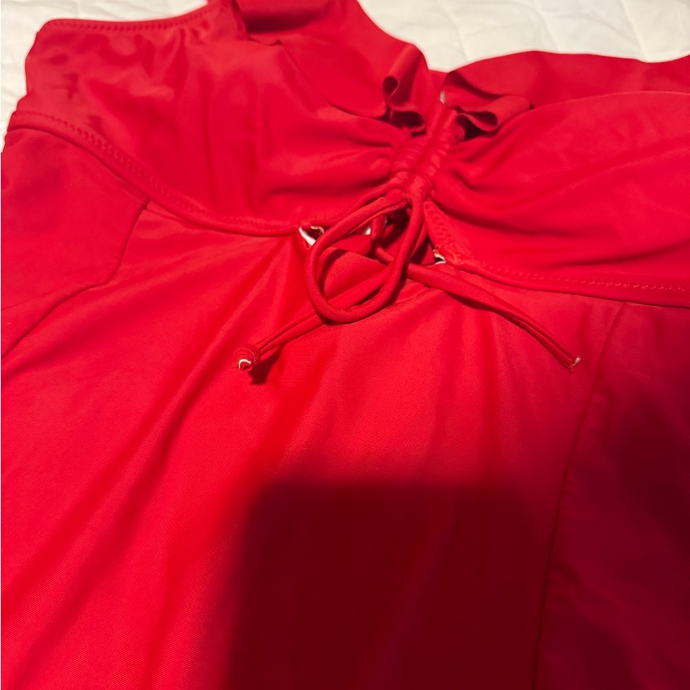 Cupshe Red Ruffle One-Piece Swimsuit - Picture 2 of 4